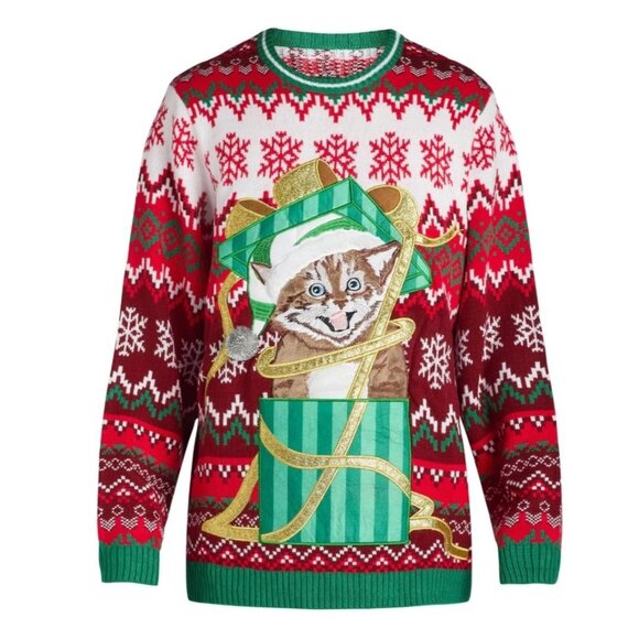 Holiday Time Other - Holiday Time Mens XL Long Sleeve Christmas Sweater Drink Pocket & Fun Cat Design